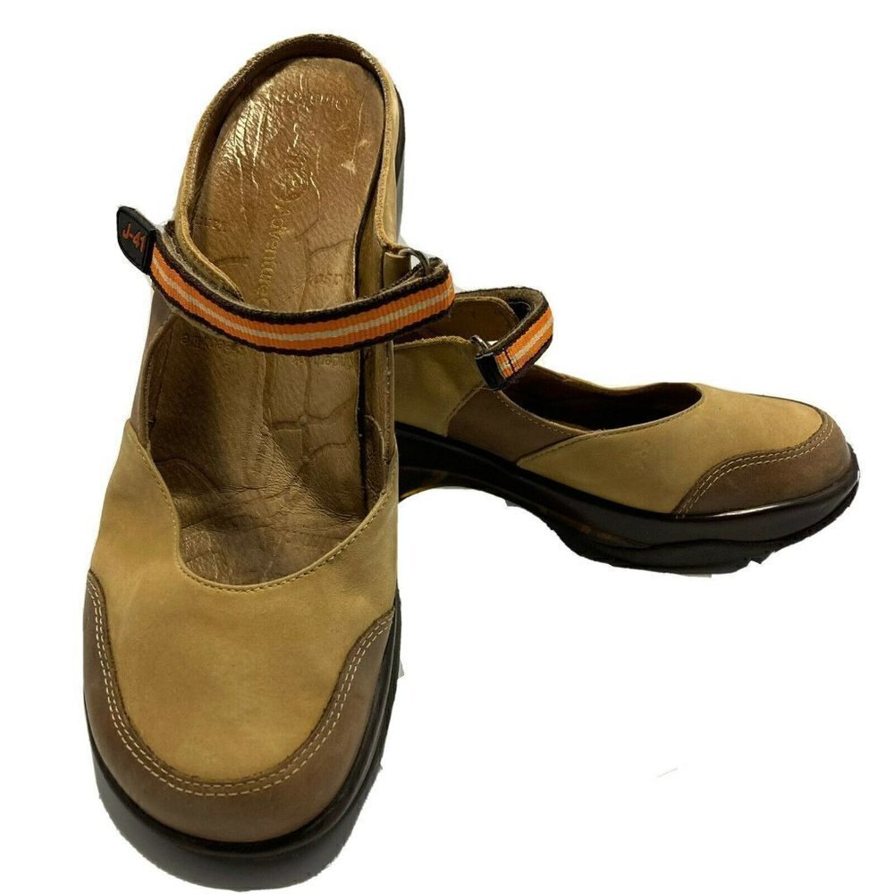 J-41 Venture On Tan Brown Mary Jane Strap Mule Shoe Sz 7.5M